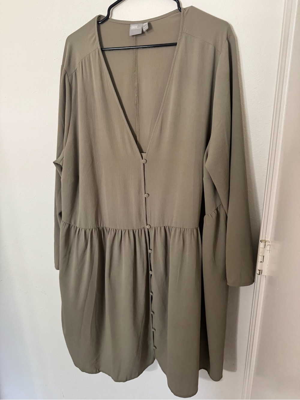 ASOS olive green v neck babydoll dress size 20